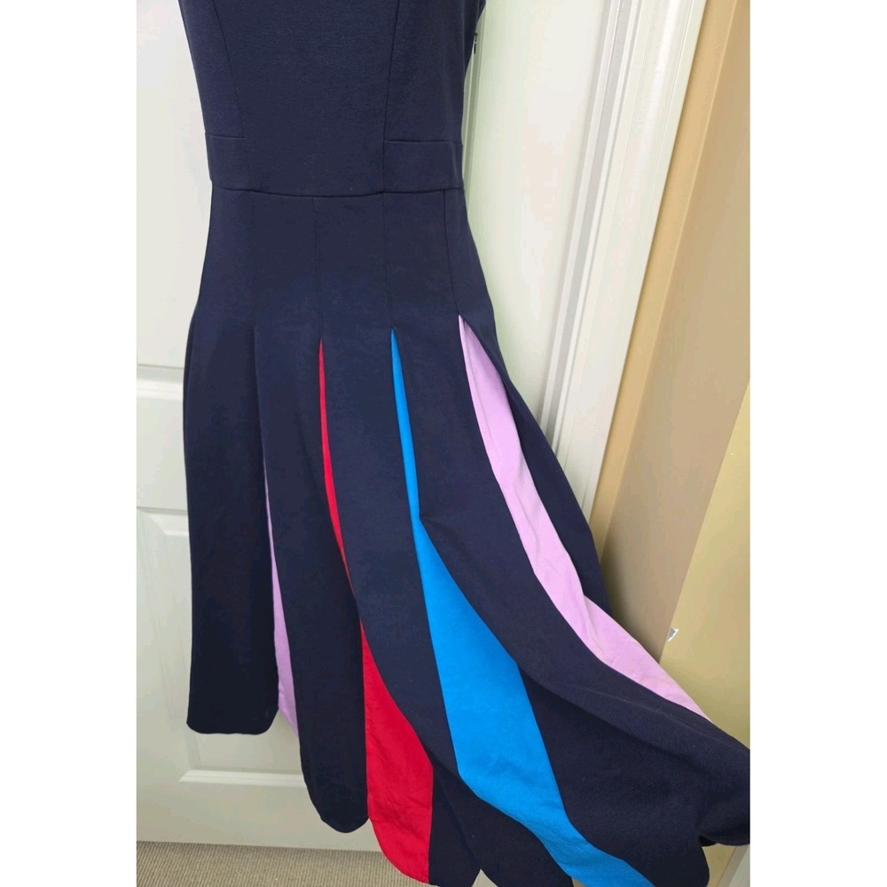 Boden Allegra Dress Ponte Scalloped Hem MultiColor Pleats Midi Blue Women Size 6 - Picture 4 of 14